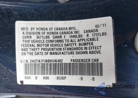 2011 Honda Civic Lx from USA, damaged, VIN 2HGFA1F58BH546402